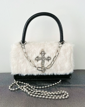 White Faux Fur Handbag