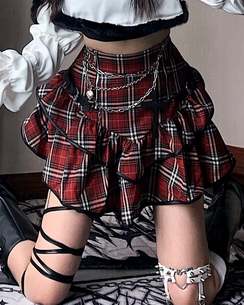 Red And Black Plaid Mini Skirt