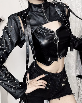 Black Leather Bolero Jacket