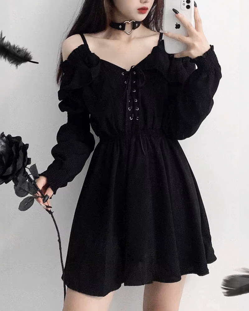 Black Gothic Dress Long Sleeve