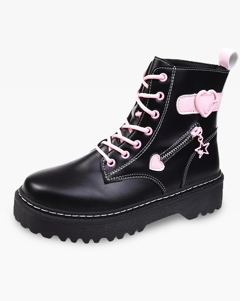 Black And Pink Combat Boots