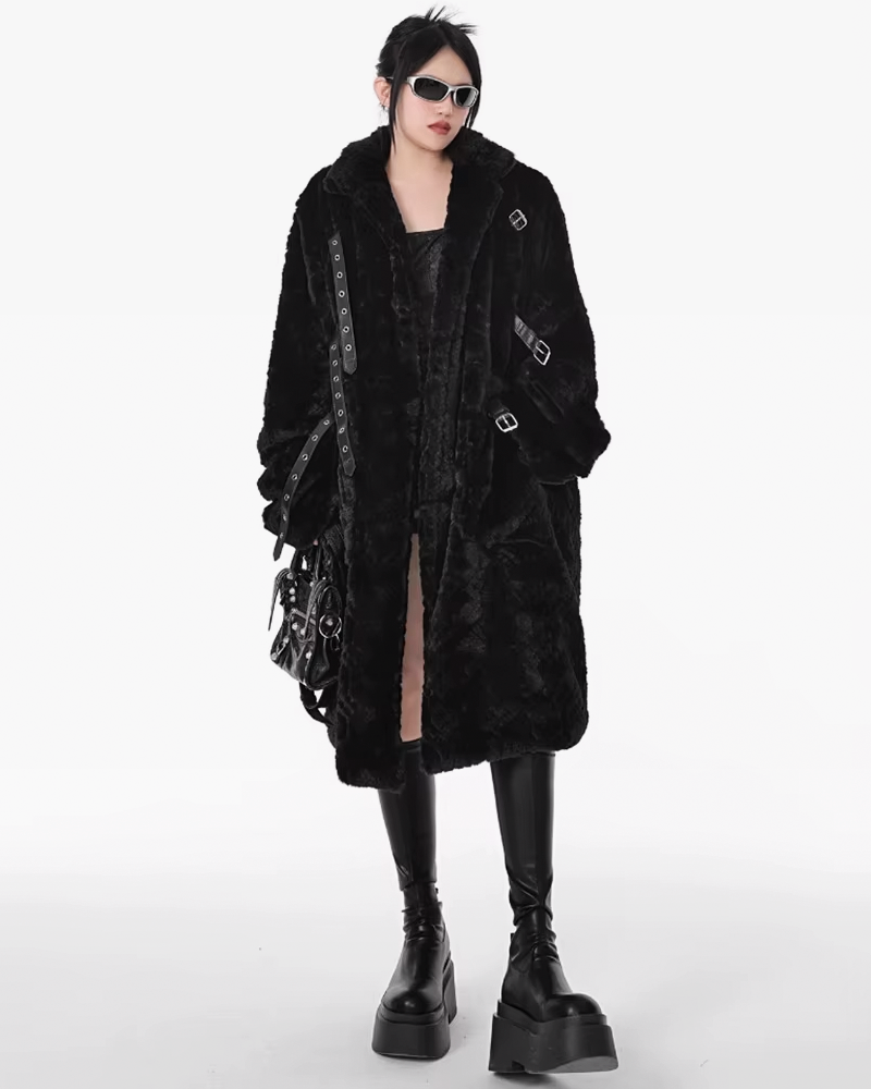 Womens Long Black Faux Fur Coat