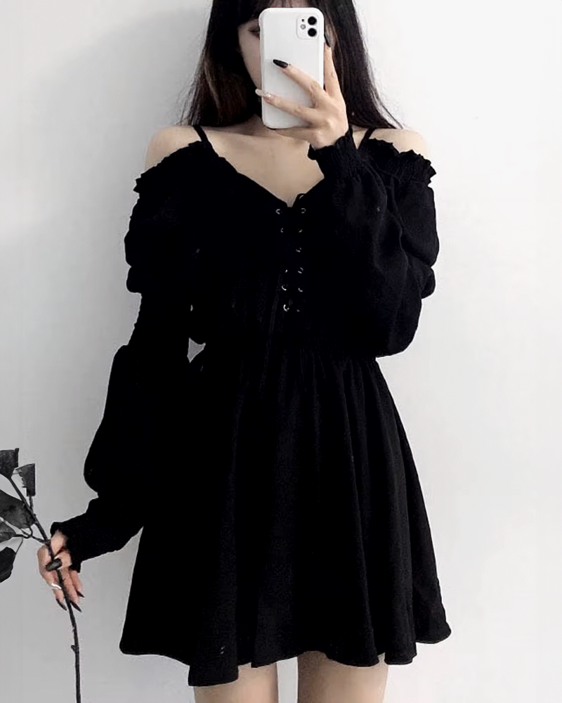 Black Gothic Dress Long Sleeve