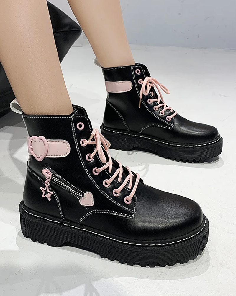 Black And Pink Combat Boots