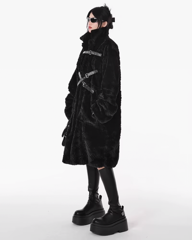 Womens Long Black Faux Fur Coat