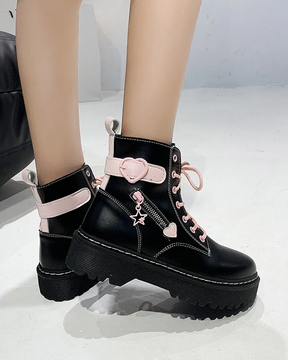 Black And Pink Combat Boots