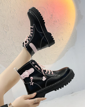 Black And Pink Combat Boots