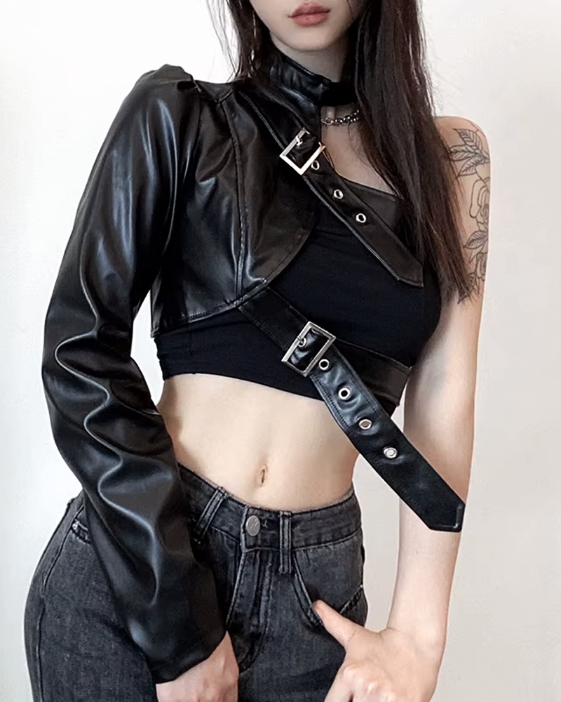 One Shoulder Leather Jacket