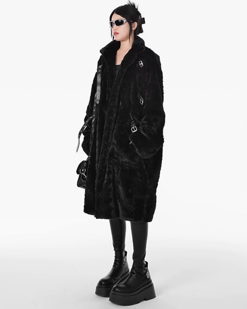 Womens Long Black Faux Fur Coat