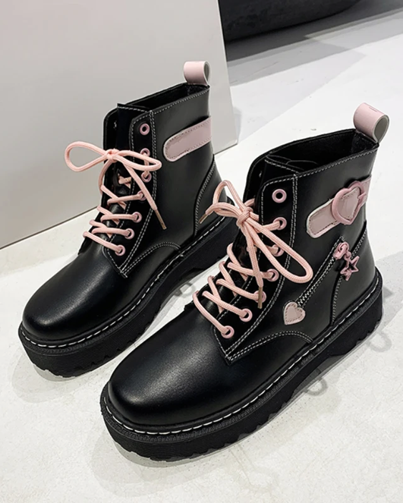 Black And Pink Combat Boots