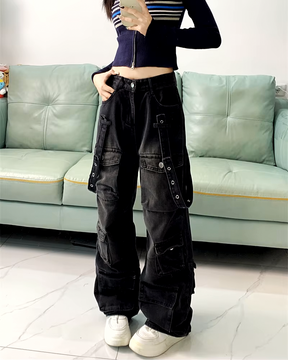 Black Cargo Jeans Womens