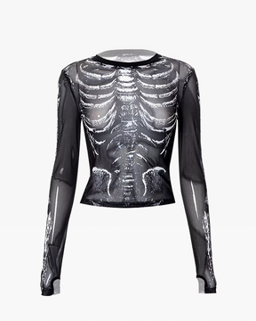 Long Sleeve Skeleton Crop Top