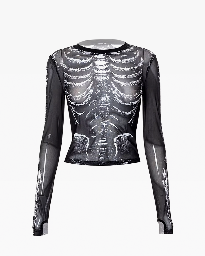 Long Sleeve Skeleton Crop Top